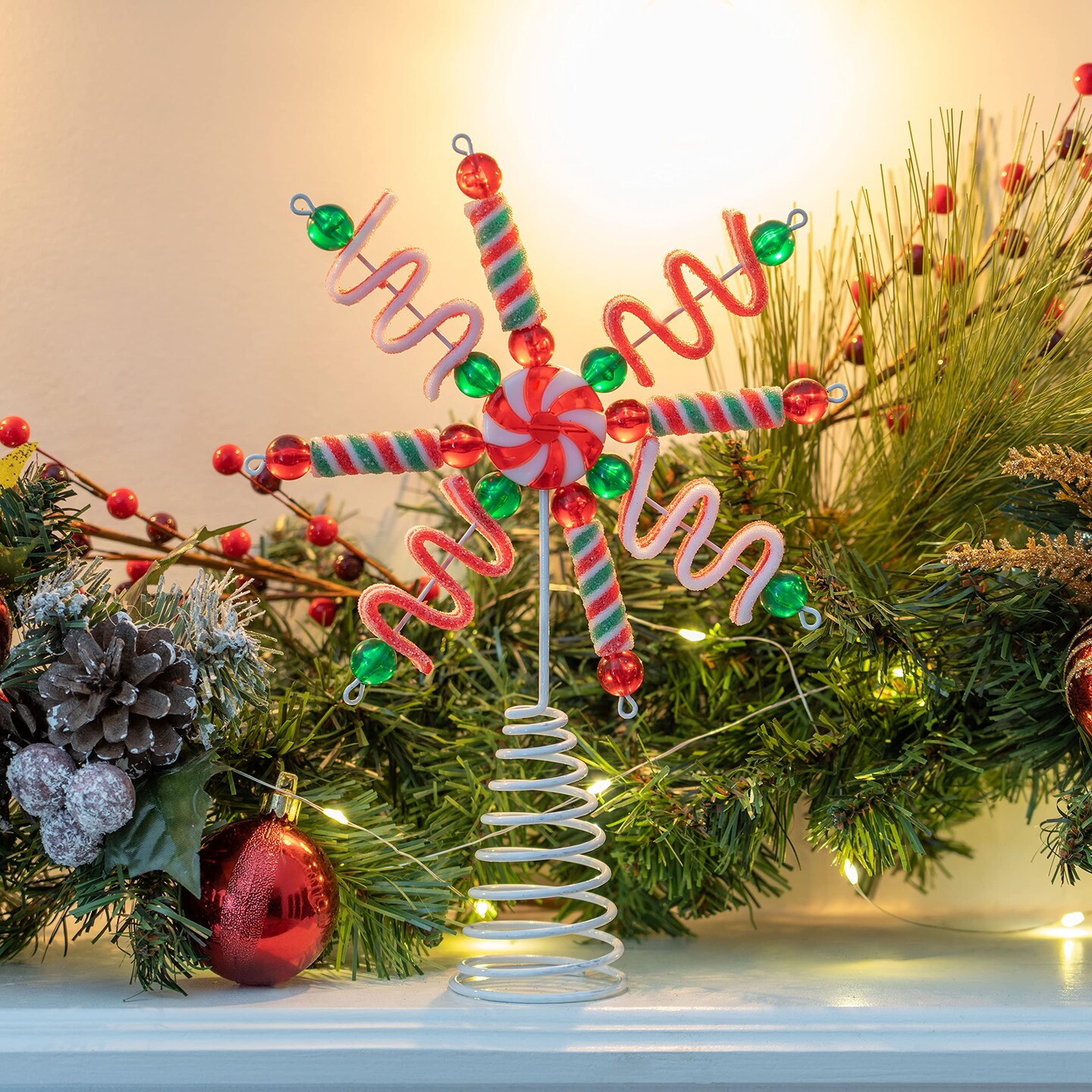 Ornativity Candy Snowflake Tree Topper - Peppermint Candy Cane Sour Belt Jelly Licorice Star Snowflakes Christmas Tree Top Decorations