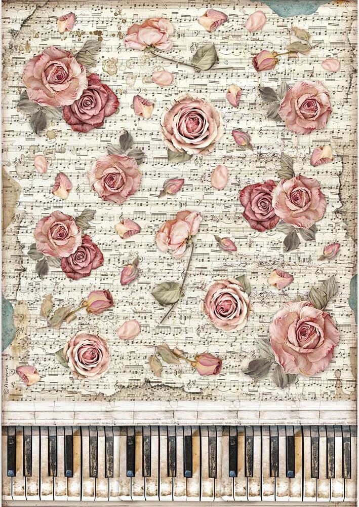 Stamperia Rice Paper Sheet A3-Roses &#x26; Piano, Passion