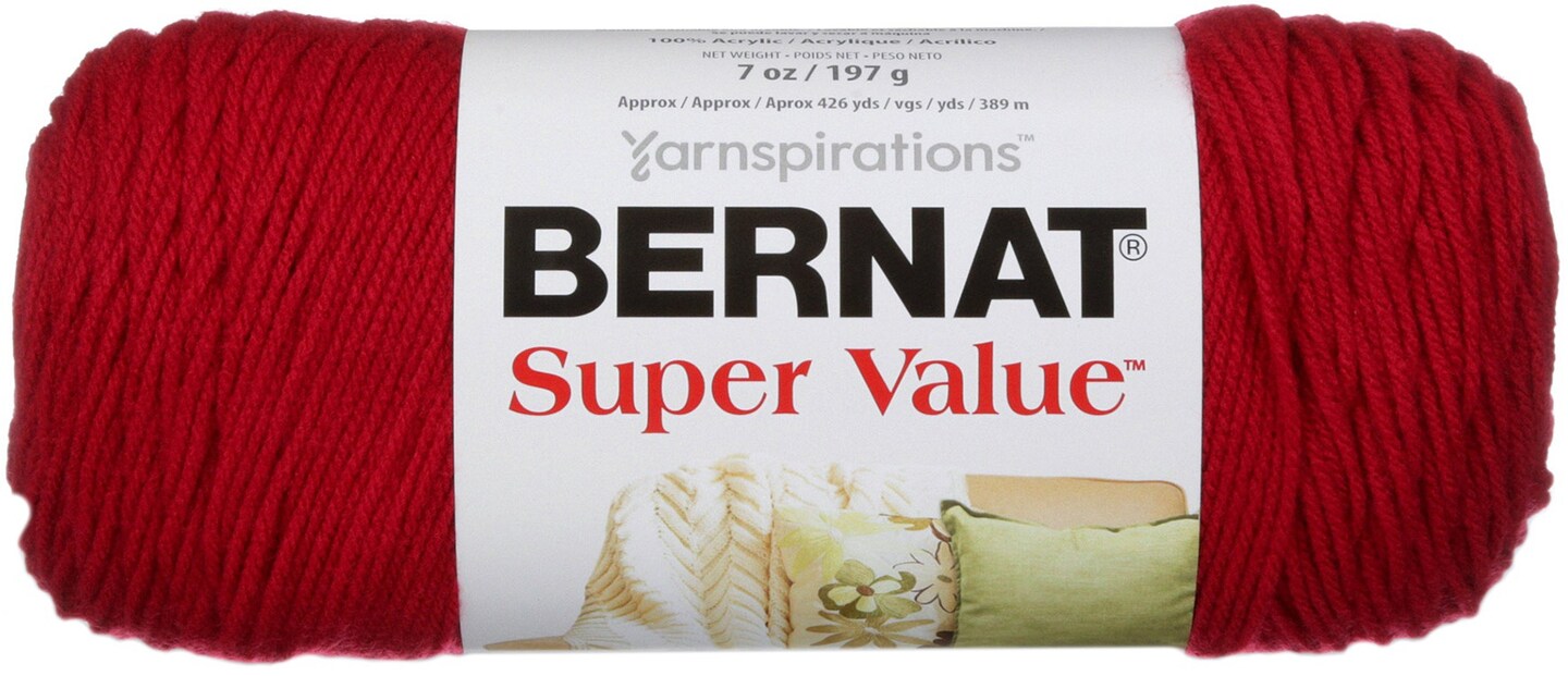 Bernat Super Value Cherry Red Yarn - 3 Pack of 198g/7oz - Acrylic - 4 Medium (Worsted) - 426 Yards - Knitting/Crochet