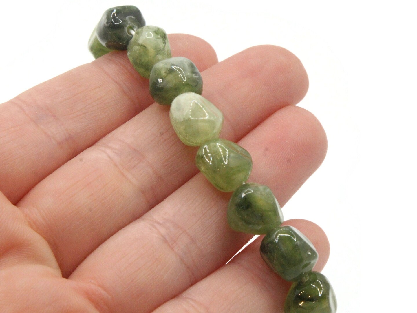 20 10mm Green Nugget Vintage Plastic Beads