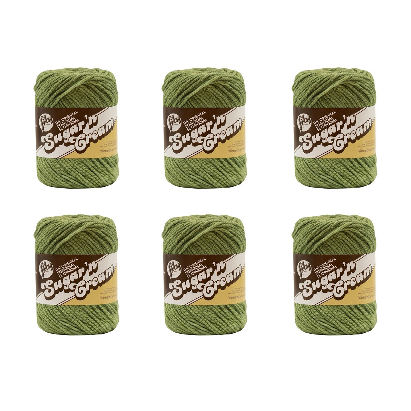 Lily Sugar&#x27;N Cream Sage Green Yarn - 6 Pack of 71g/2.5oz - Cotton - 4 Medium (Worsted) - 120 Yards - Knitting/Crochet