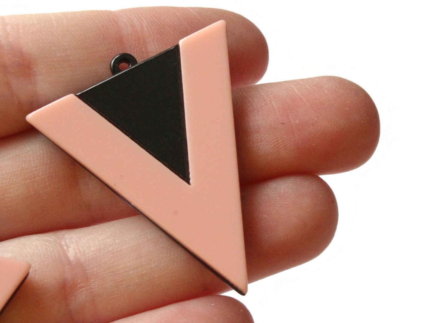 2 42mm Pink and Black Resin Triangle Pendants