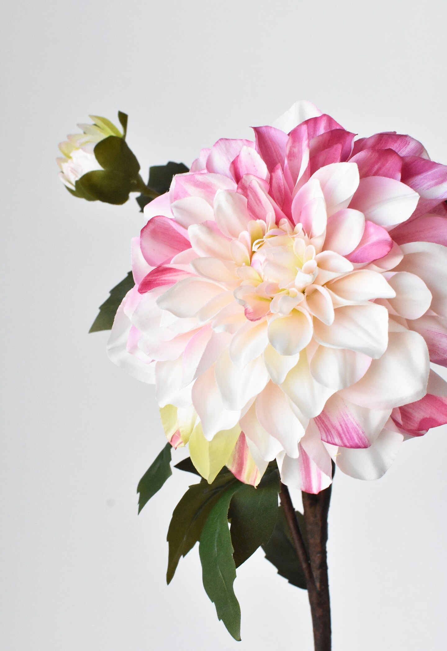 23.5&#x22; Faux Pink / Cream Dahlia w/Bud Stem