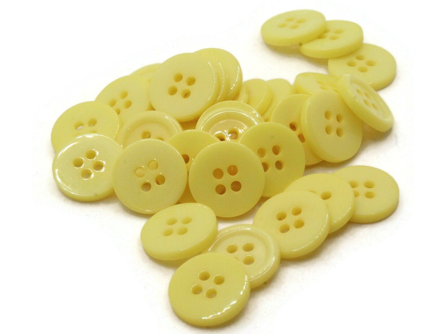 36 15mm Yellow Flat Round Plastic Four Hole Buttons