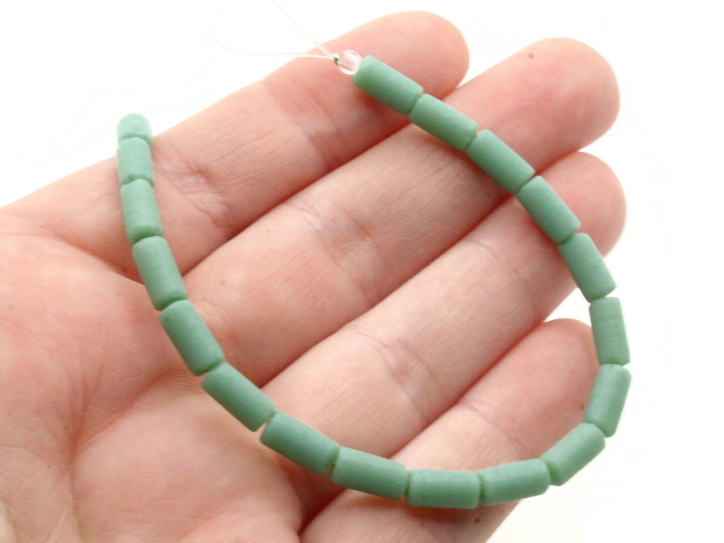 24 8mm Green Frosted Glass Tube Beads