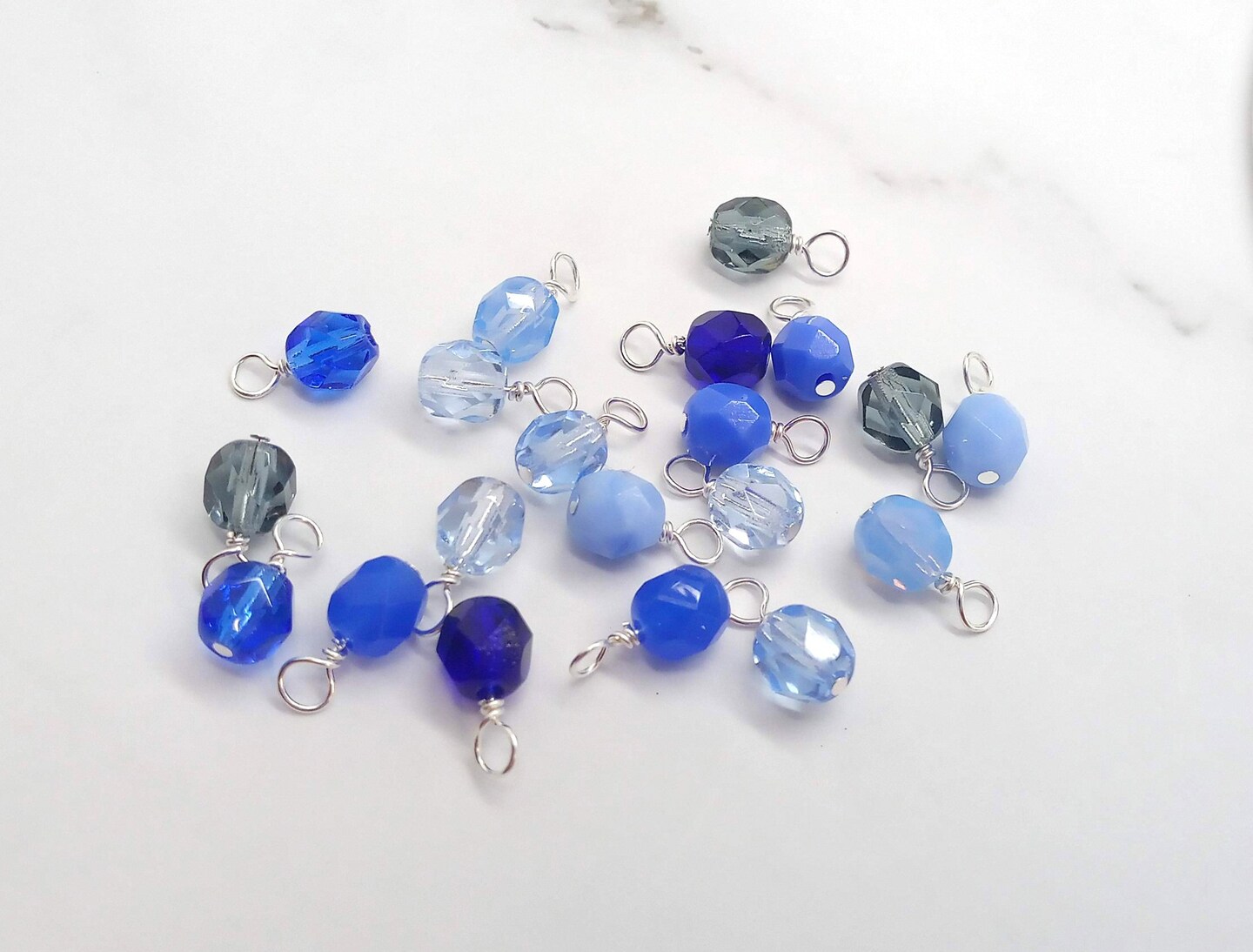 Blue Czech Glass Bead Charms, 6mm Faceted Bead Dangle Charms, 10 pieces, Adorabilities