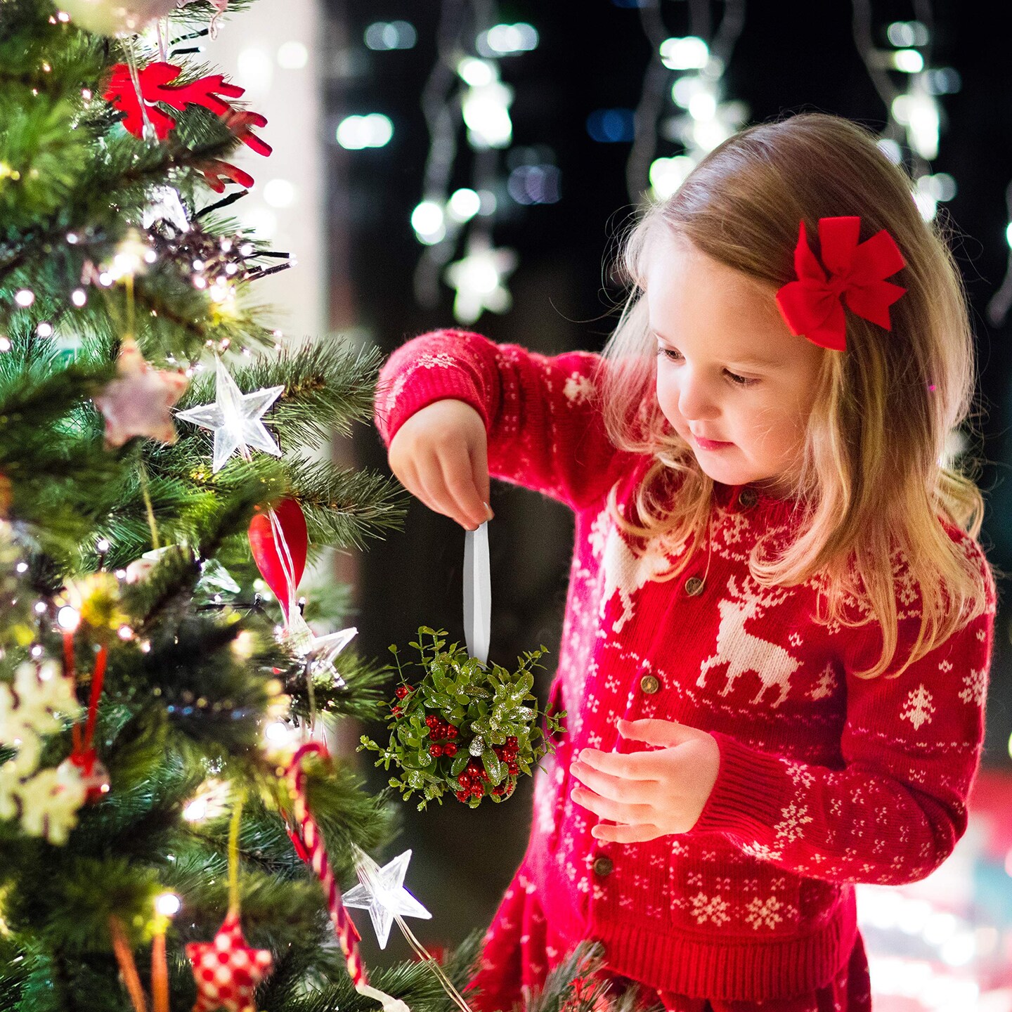 Ornativity Mistletoe Glitter Hanging Ornament - Christmas Mistletoe Ball with Red Berries Holiday Decoration