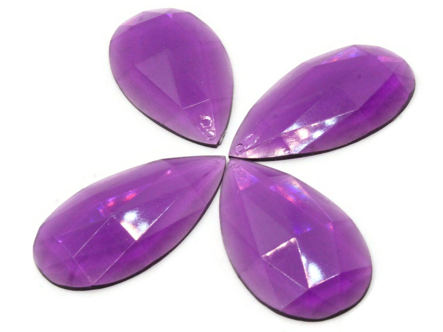 4 50mm Faceted Teardrop Purple Vintage West German Plastic Cabochons