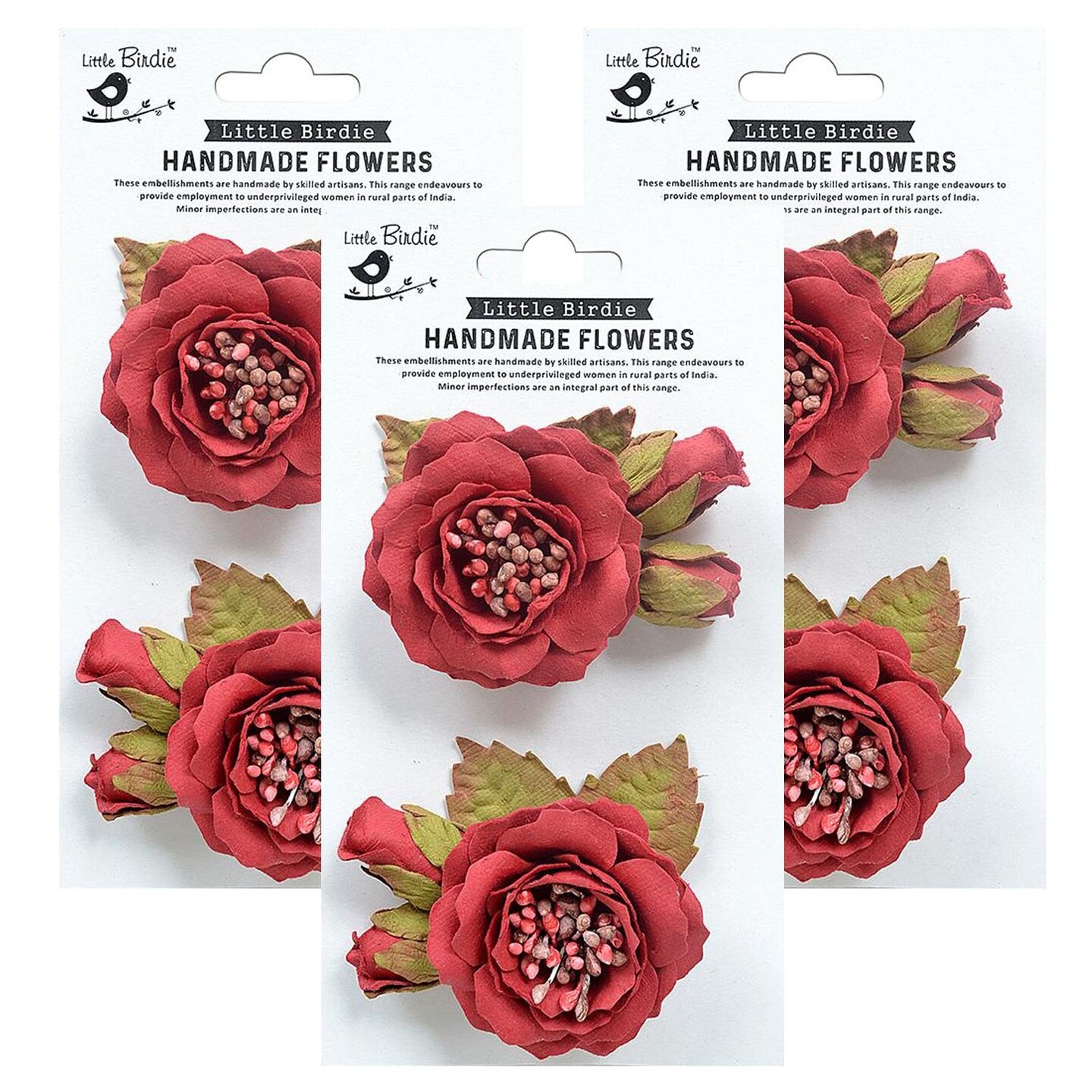 Pack of 3 - Little Birdie Marika Paper Flowers 2/Pkg-Love and Roses