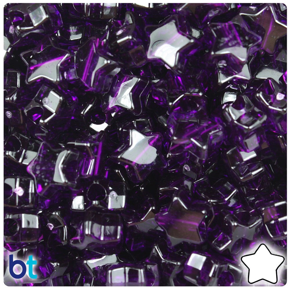 BeadTin Dark Amethyst Transparent 13mm Star Plastic Pony Beads (250pcs)