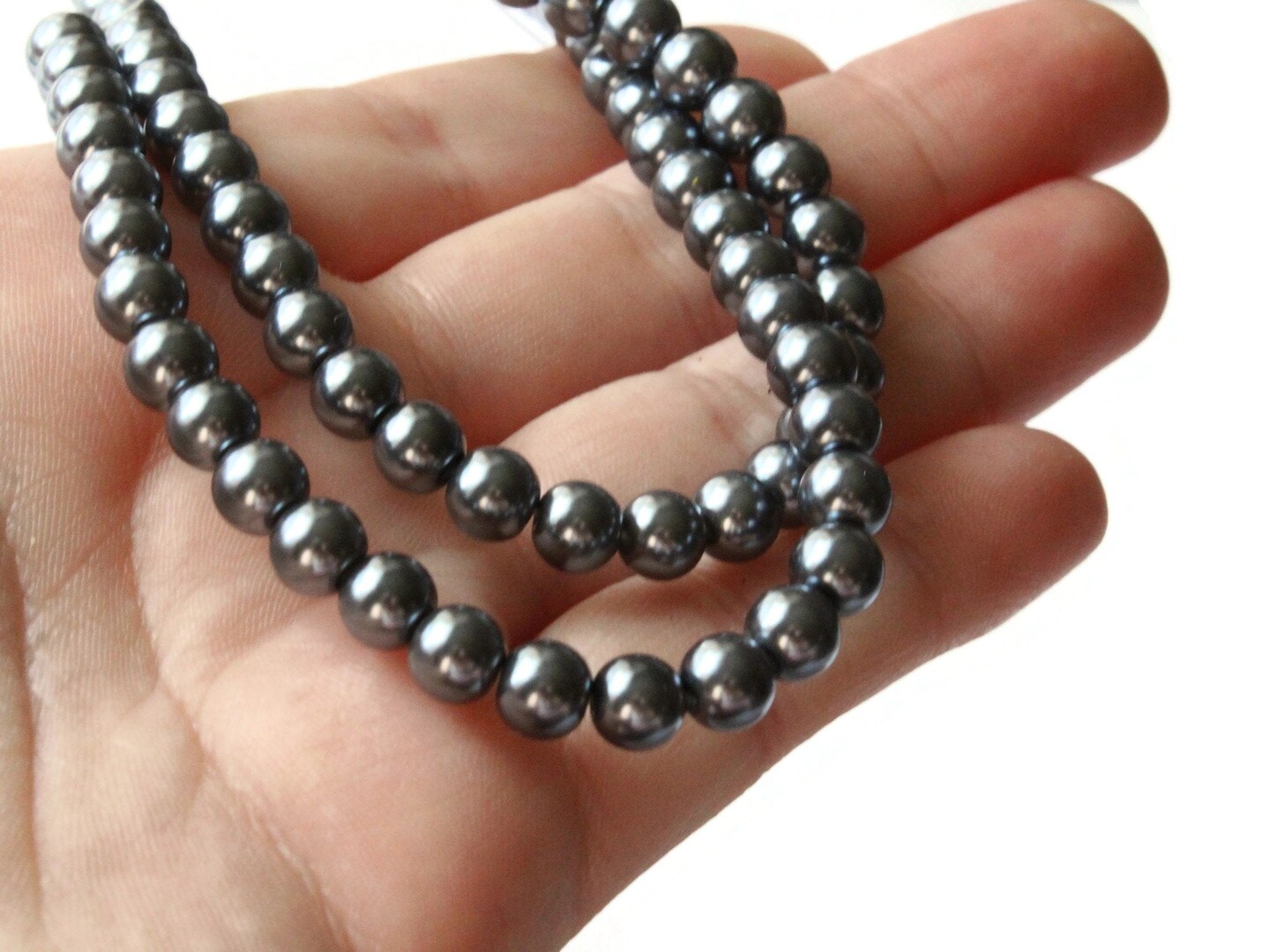 72 6mm Gray Glass Faux Pearls Round Beads