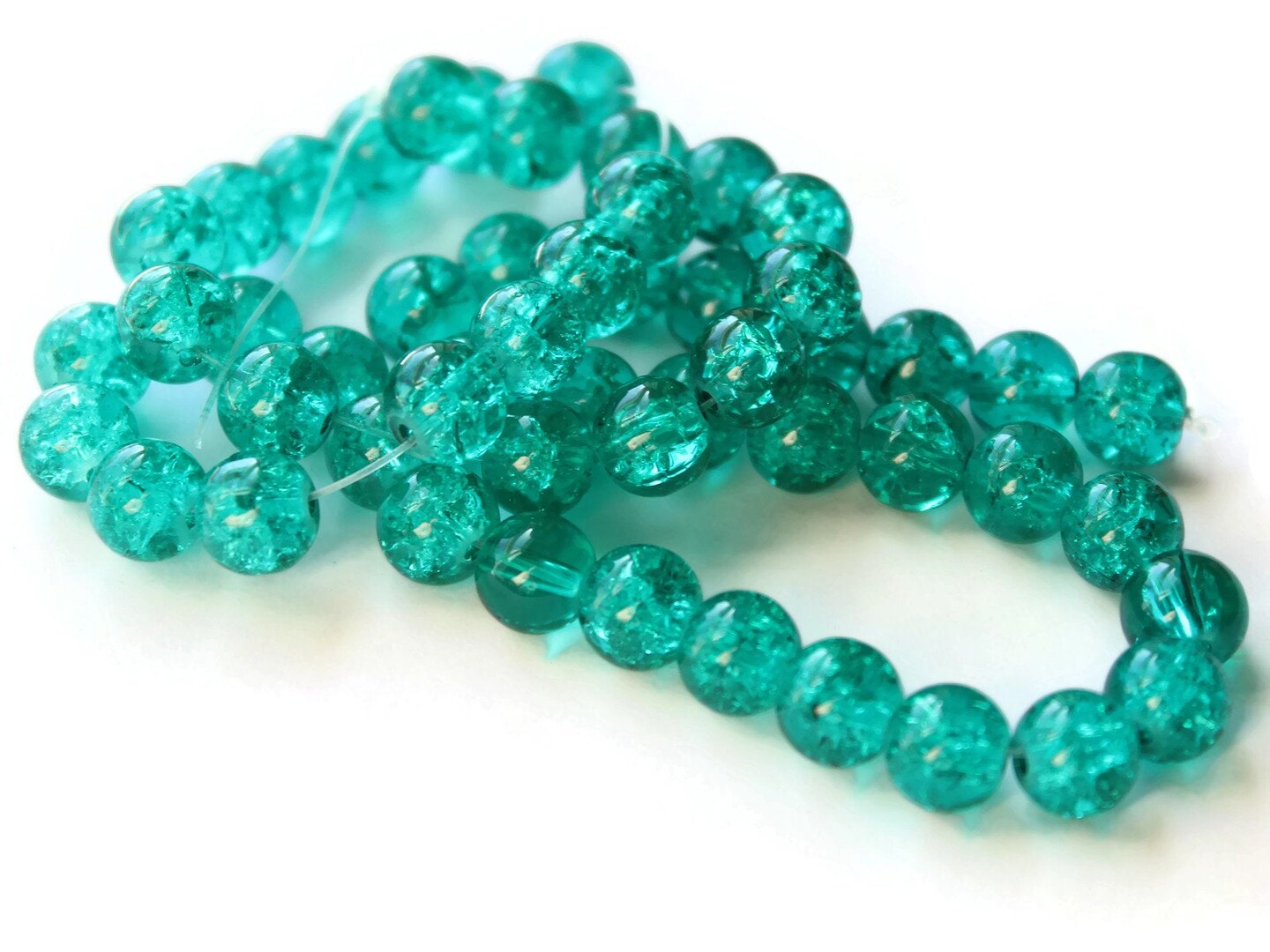50 8mm Round Green Crackle Glass Beads