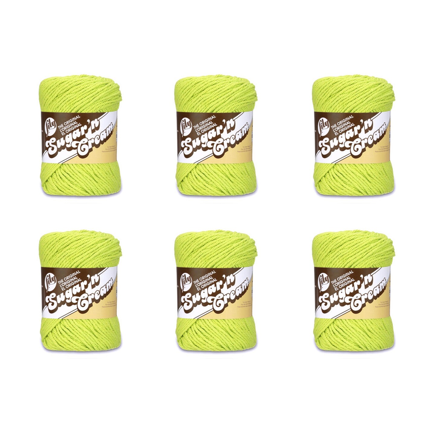 Lily Sugar&#x27;N Cream Hot Green Yarn - 6 Pack of 71g/2.5oz - Cotton - 4 Medium (Worsted) - 120 Yards - Knitting/Crochet