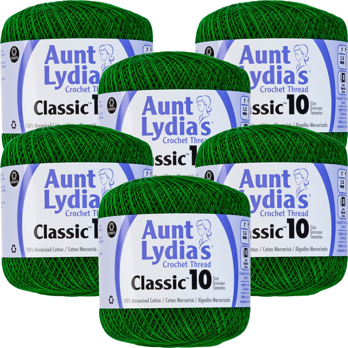 Multipack of 6 - Aunt Lydia&#x27;s Classic Crochet Thread Size 10-Myrtle Green
