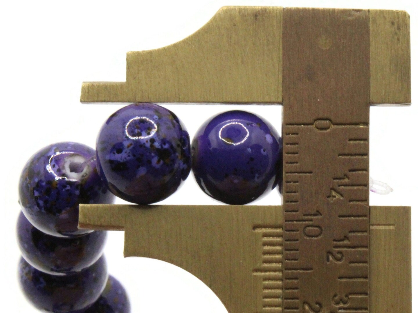 40 10mm Blue with Black and Brown Splatter Paint Round Glass Beads