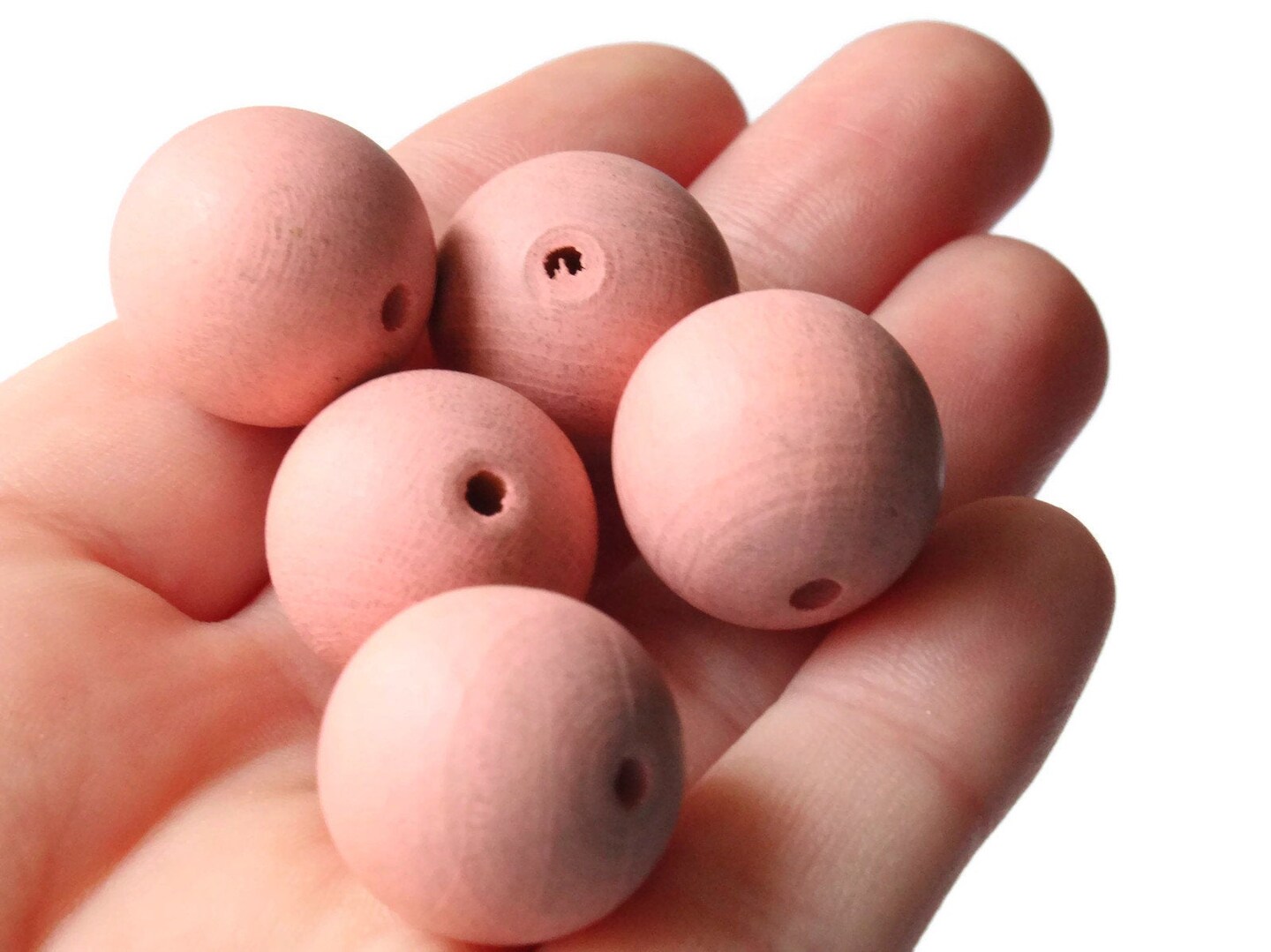 12 18mm Pink Round Wood Beads Loose Wooden Beads Vintage New Old Stock Beads