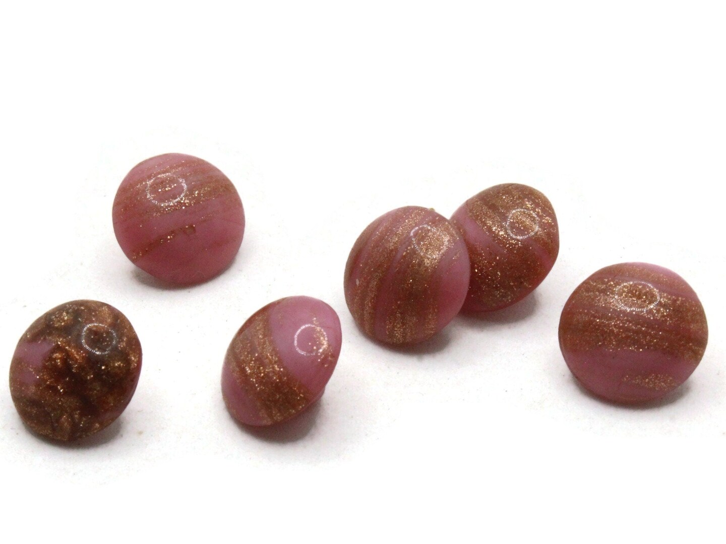 6 11mm Vintage Pink and Gold Glass Shank Buttons Sewing Notions