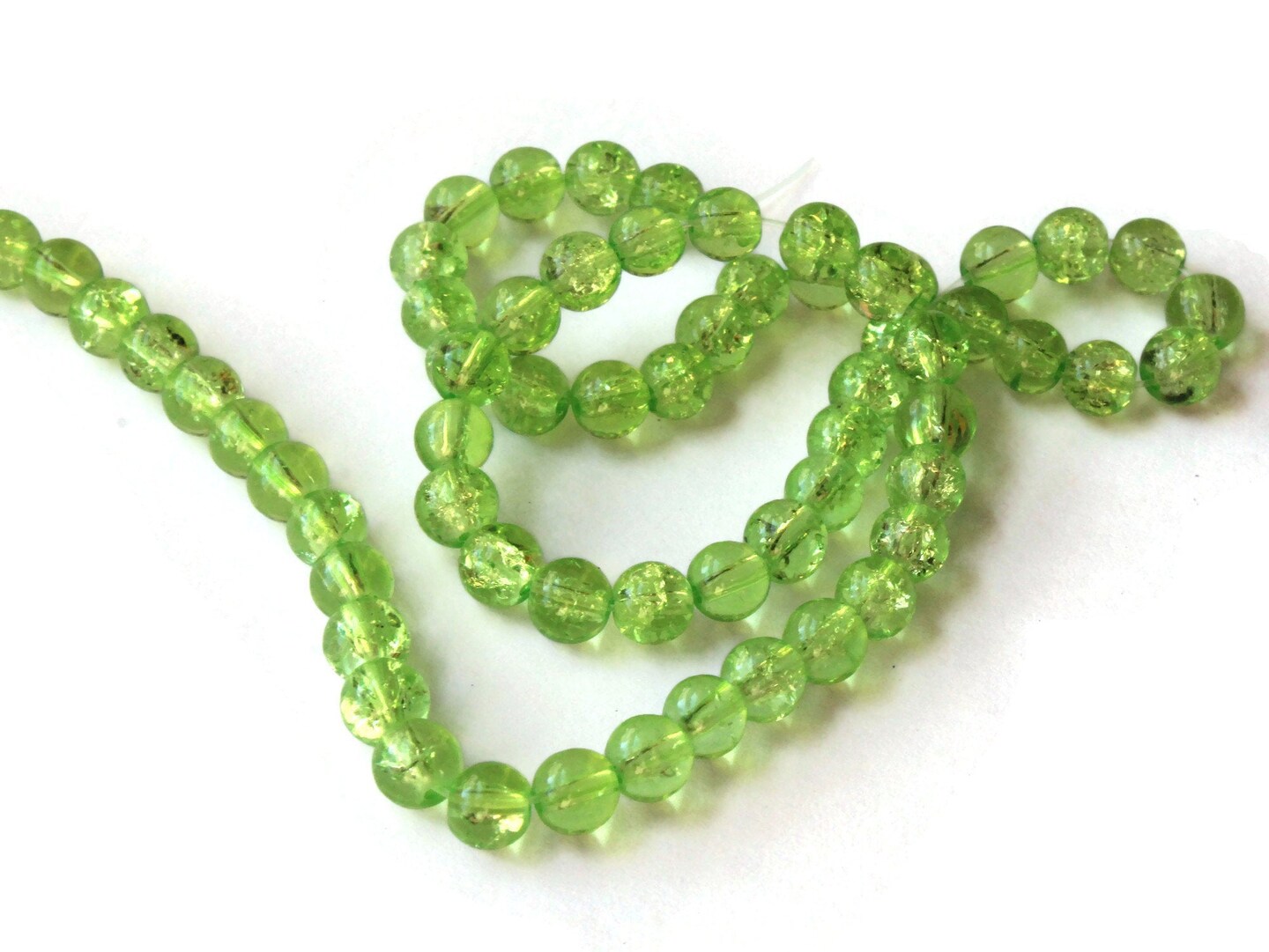 65 6mm Light Green Crackle Glass Round Beads