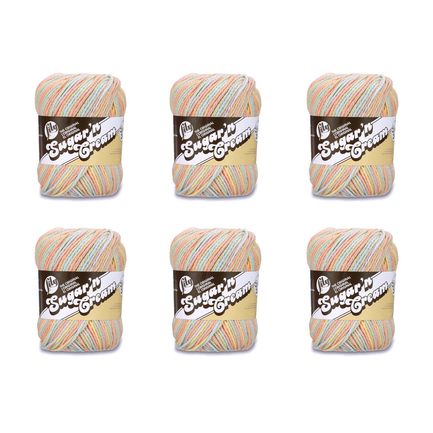 Lily Sugar&#x27;N Cream Super Size Buttercream Yarn - 6 Pack of 85g/3oz - Cotton - 4 Medium (Worsted) - 150 Yards - Knitting/Crochet