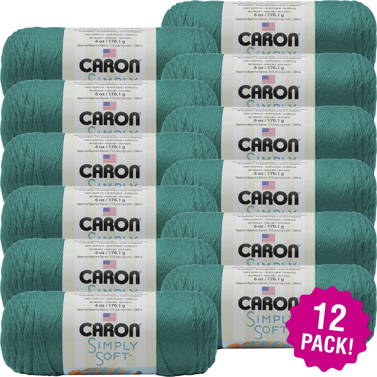Multipack of 12 - Caron Simply Soft Solids Yarn-Cool Green