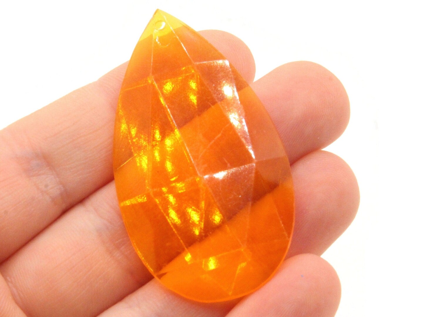 4 50mm Faceted Teardrop Orange Vintage West German Plastic Cabochons