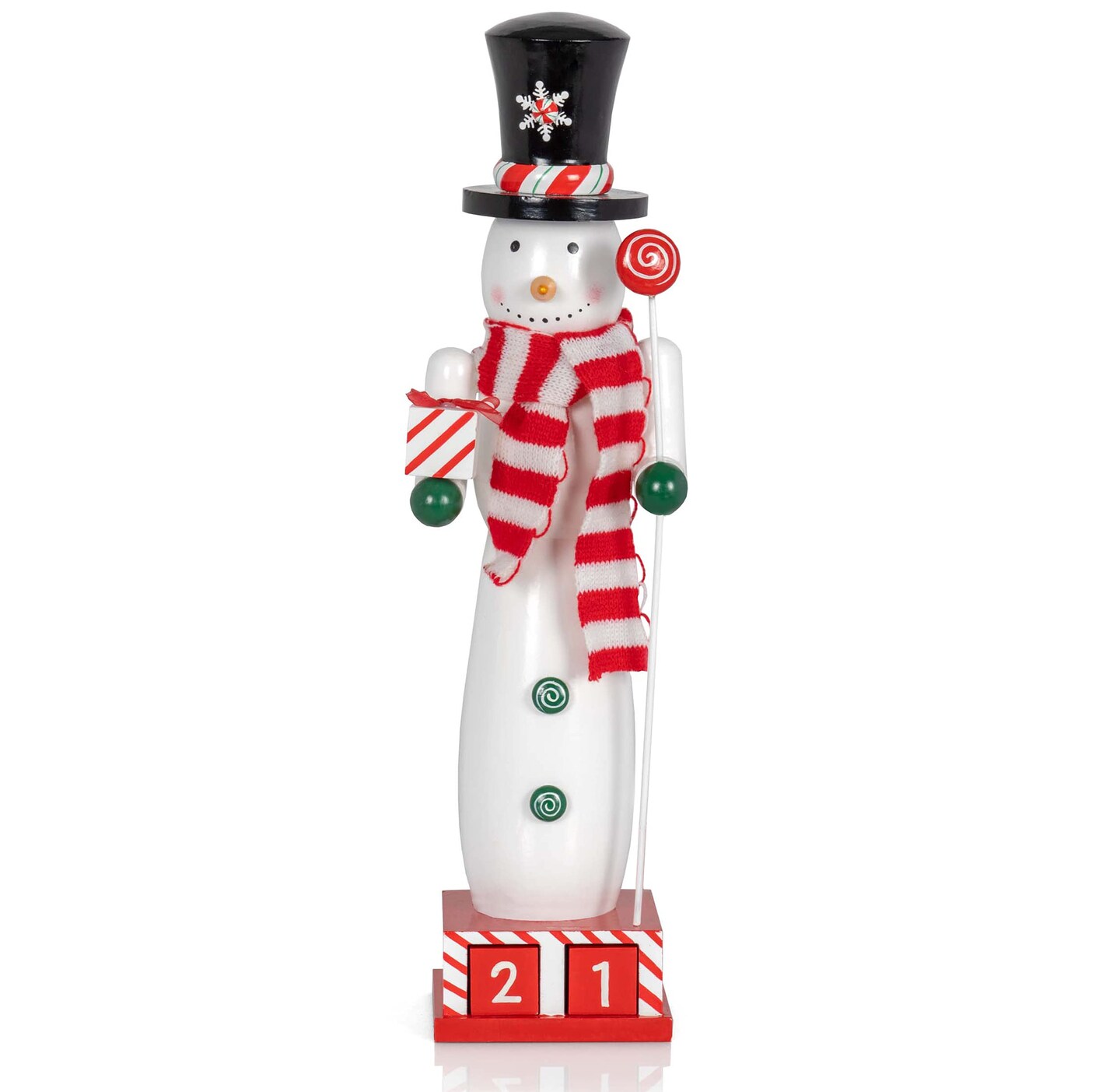 Ornativity Christmas Snowman Countdown Nutcracker – Wooden Snow Man Nutcracker with Advent Calendar Count Down to Christmas Base Xmas Themed Holiday Nut Cracker Doll Figure Decorations
