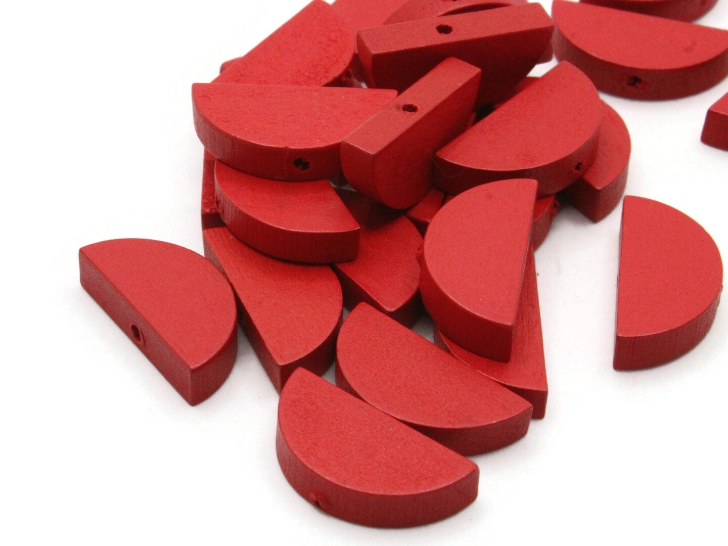 30 20mm Red Semi-Circle Half Coin Wood Beads