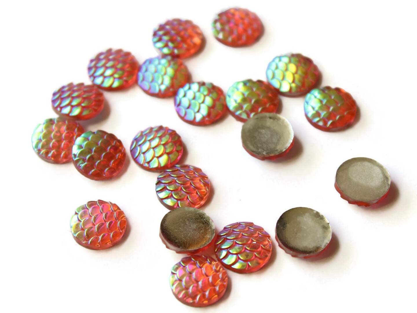 12mm Round Pink Mermaid Scale Flat Back Cabochons