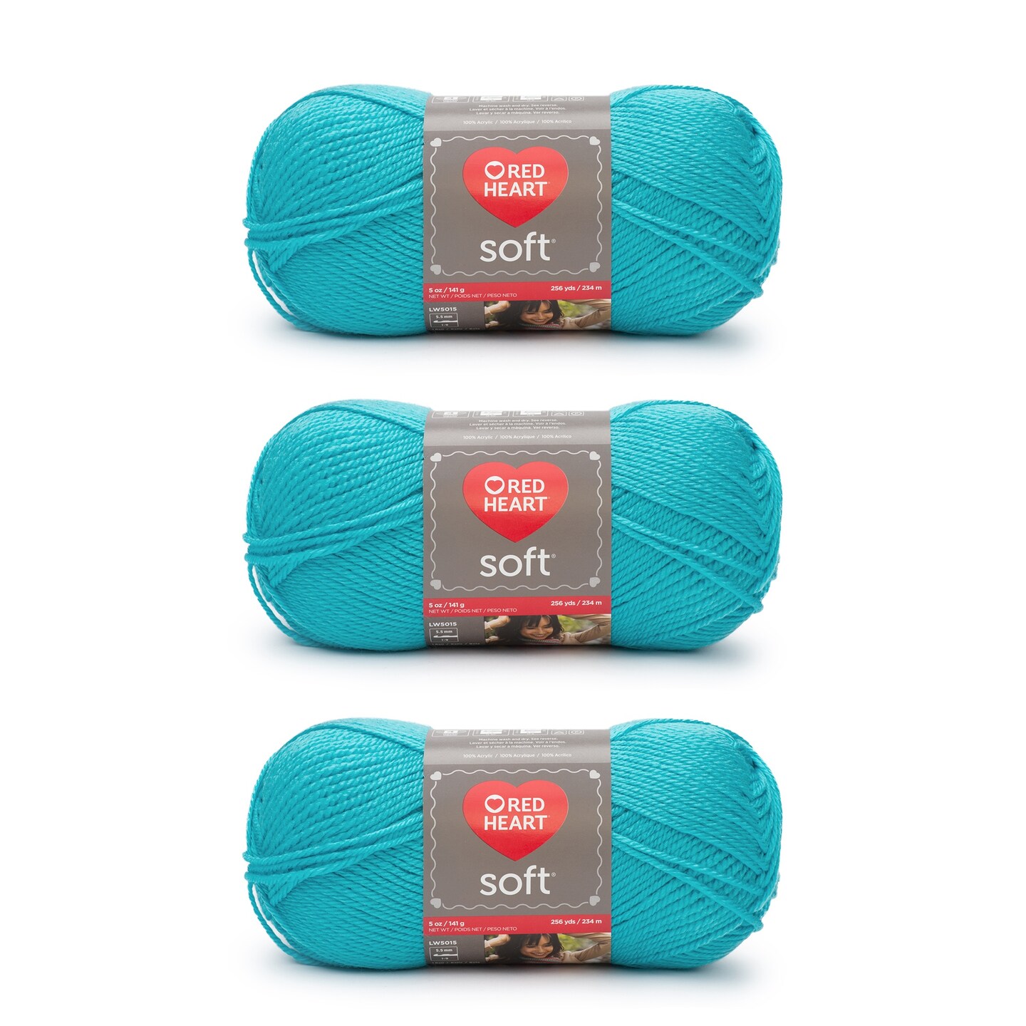 Red Heart Soft Turquoise Yarn - 3 Pack of 141g/5oz - Acrylic - 4 Medium (Worsted) - 256 Yards - Knitting/Crochet