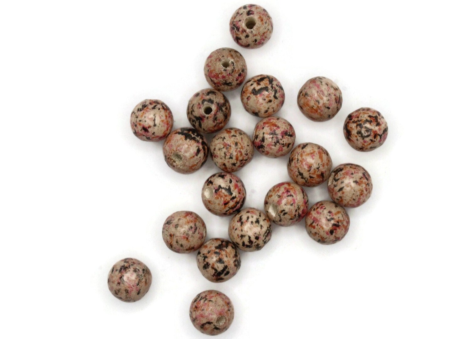 20 12mm Round Pink Splatter Paint Wooden Ball Beads