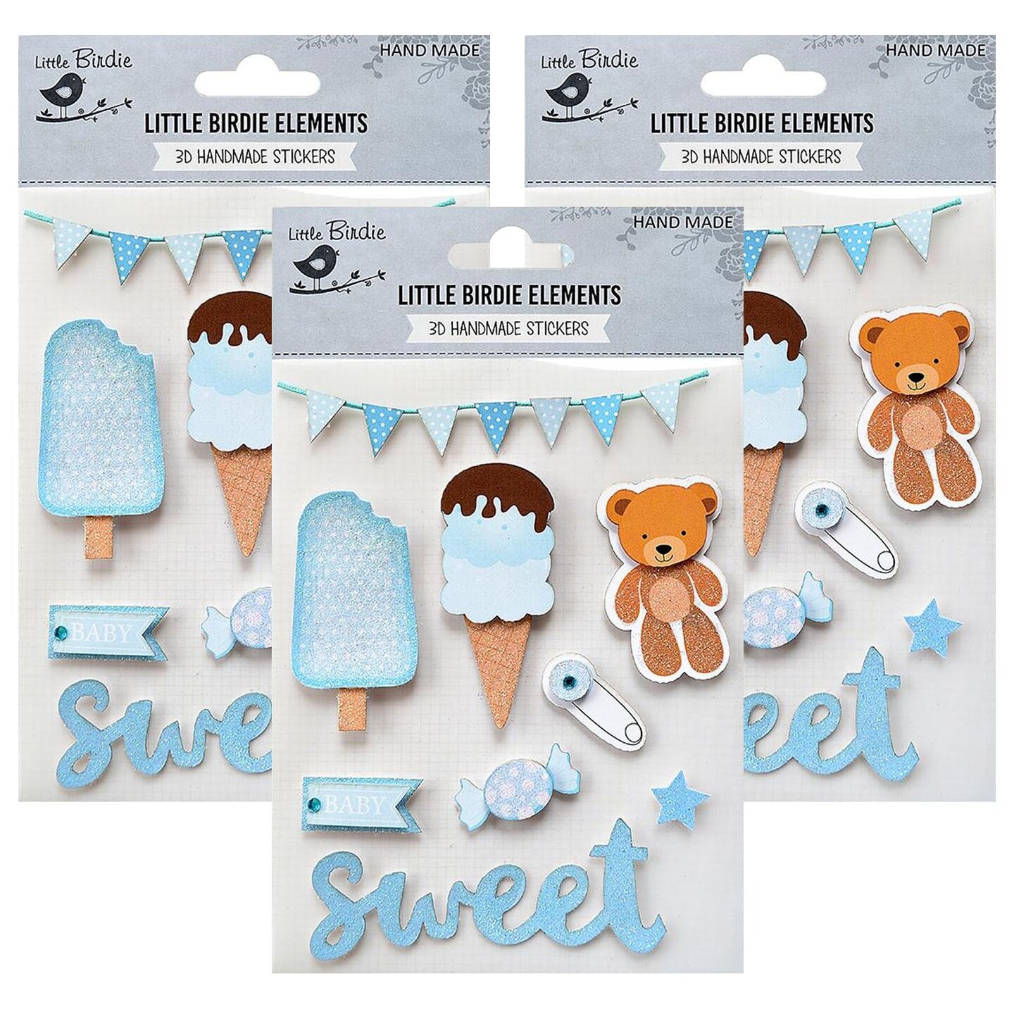 Pack of 3 - Little Birdie Sticker Embellishment 9/Pkg-Sweet Baby Boy