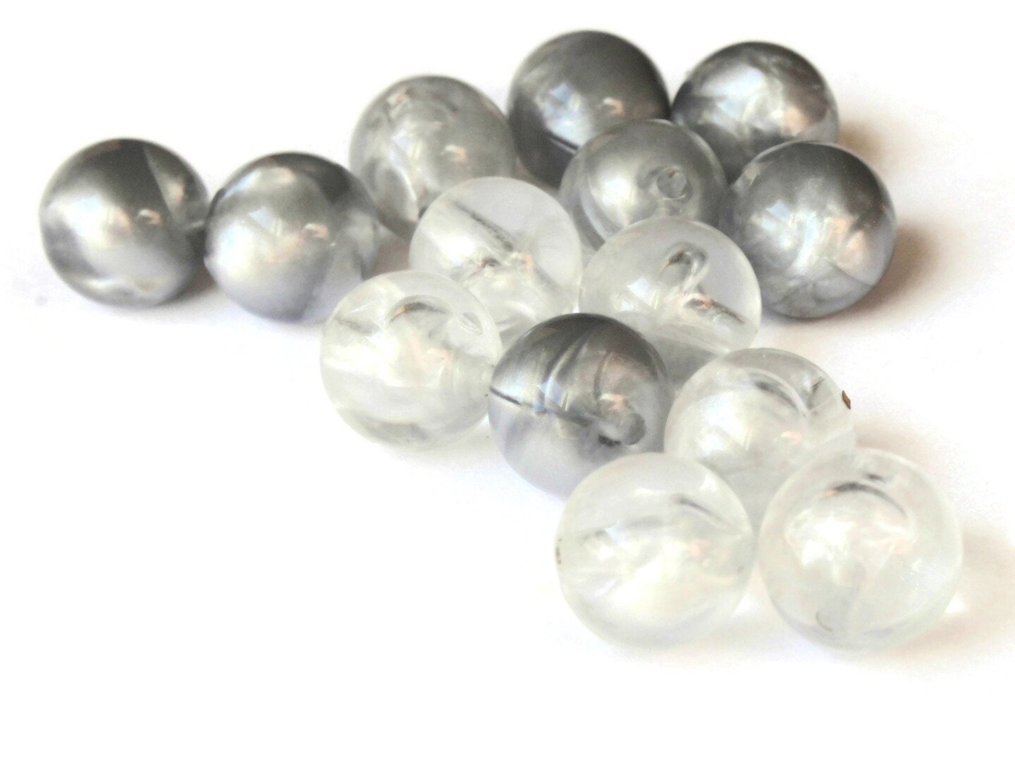 14 11mm Round Grey Vintage Moonglow Lucite Bead Loose Ball Beads