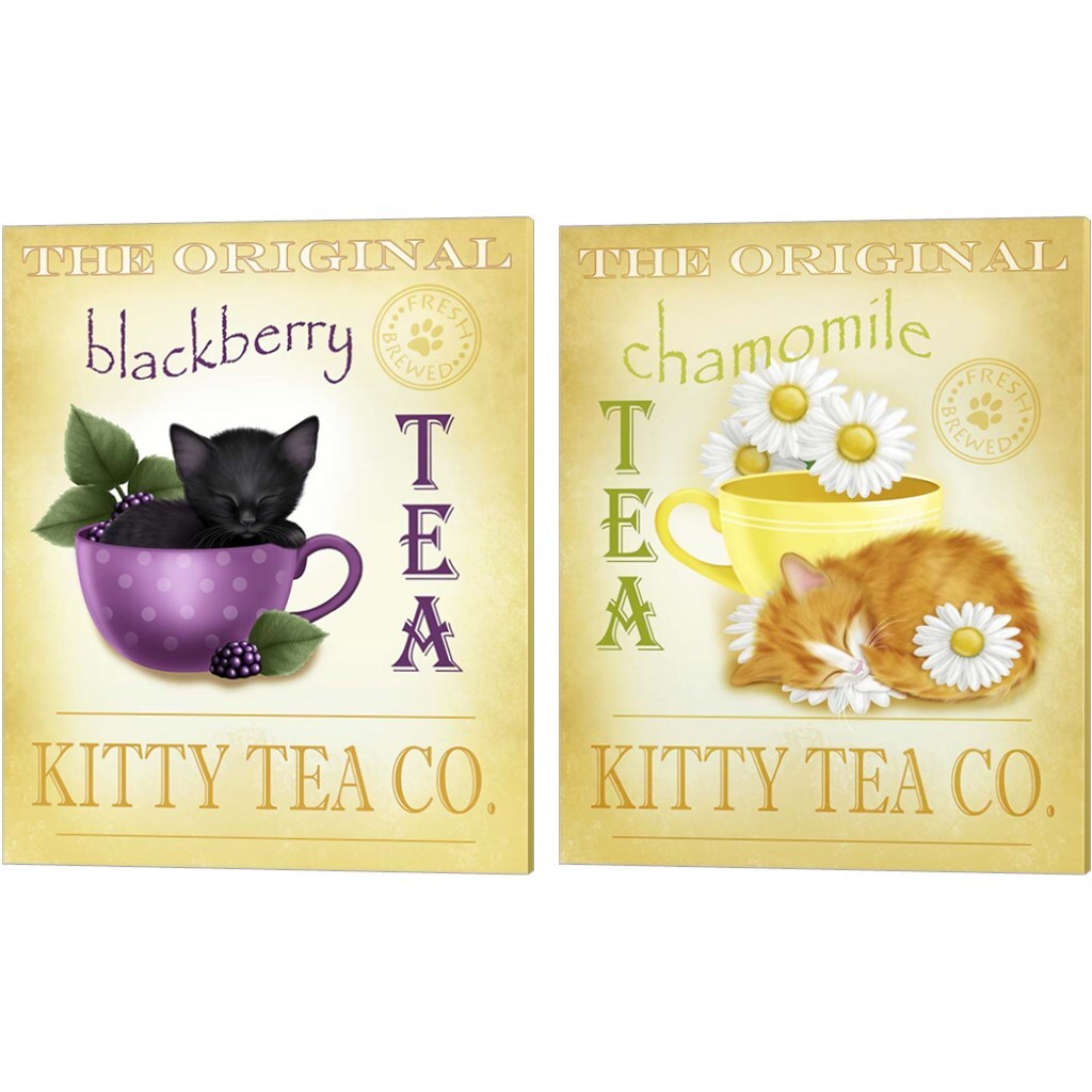 Blackberry &#x26; Chamomile Tea Cat by Melissa Dawn 12&#x22; x 15&#x22; Canvas Wall Art (Set of 2)