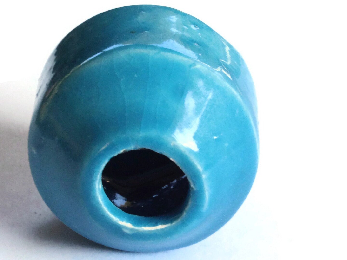 38mm Sky Blue Banded Round Bead Vintage Macrame Ceramic Porcelain Bead