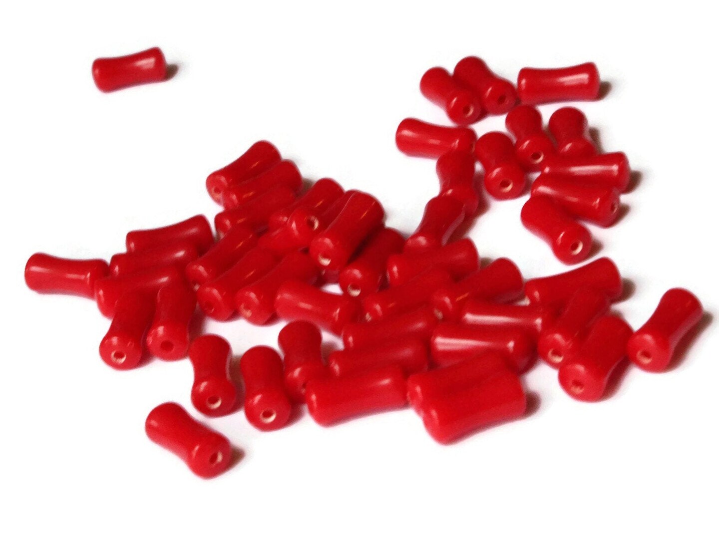 50 11mm Red Beads Tapered Tube Beads Vintage Plastic Beads