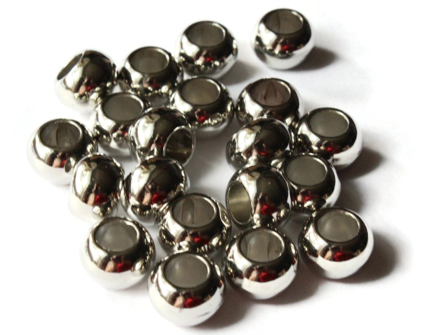 20 13mm Silver Acrylic Rondelle Beads to String Large Hole Lightweight Beads