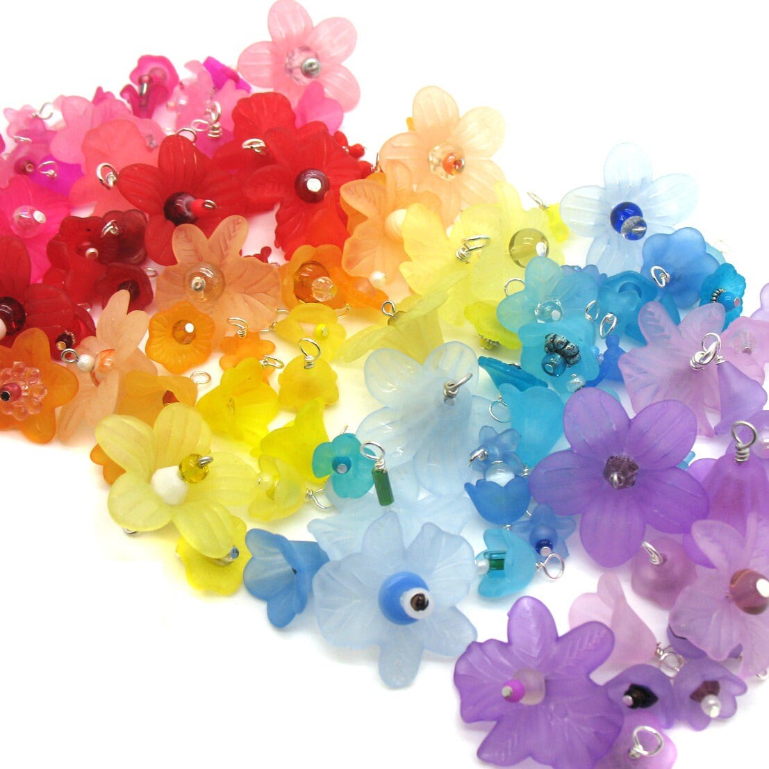 25 Assorted Flower Charms, Rainbow of Colors, Acrylic Flower Bead Dangles, Adorabilities