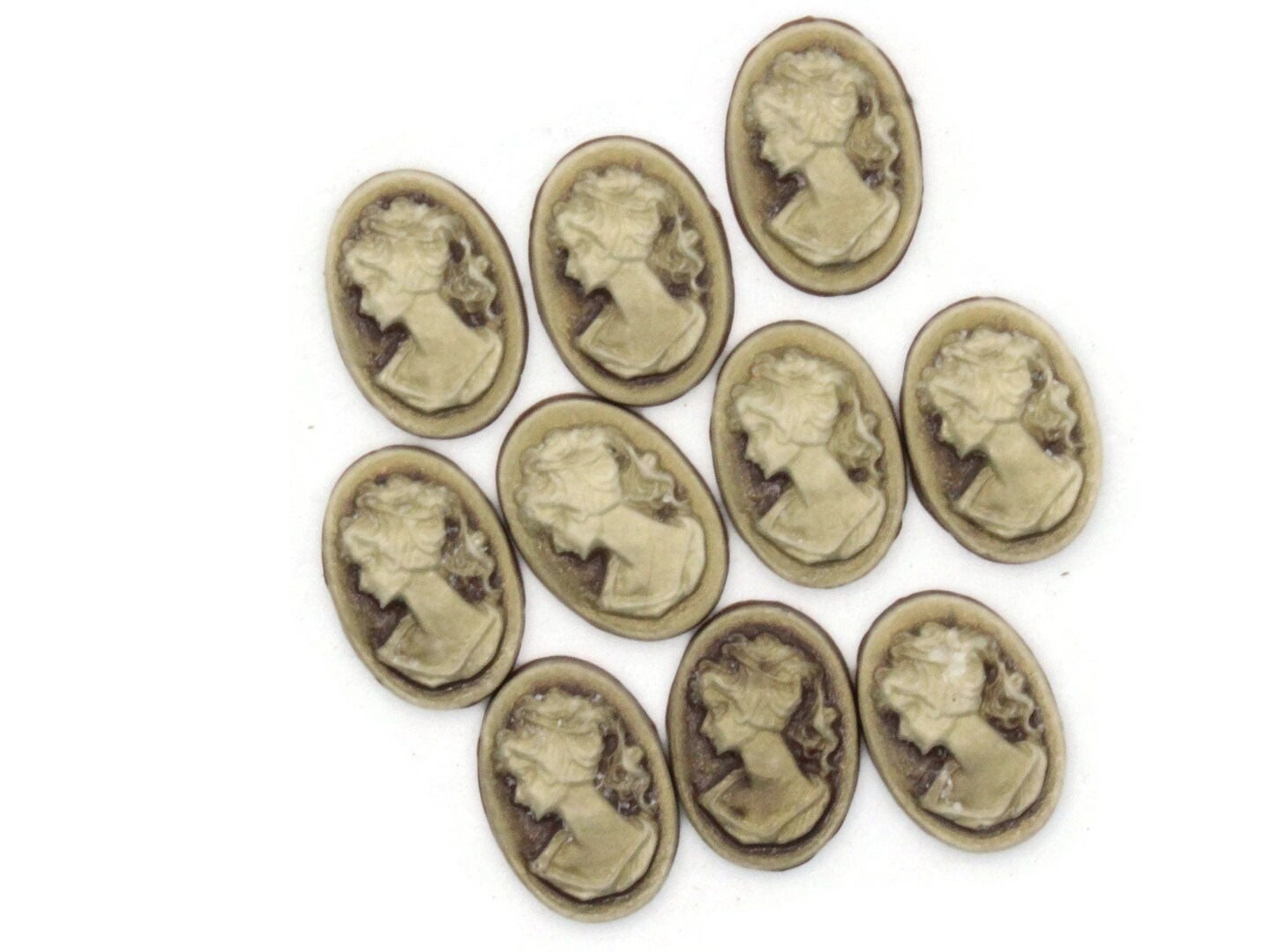 10 18mm Brown Left Facing Greek Face Resin Oval Cameo Cabochons