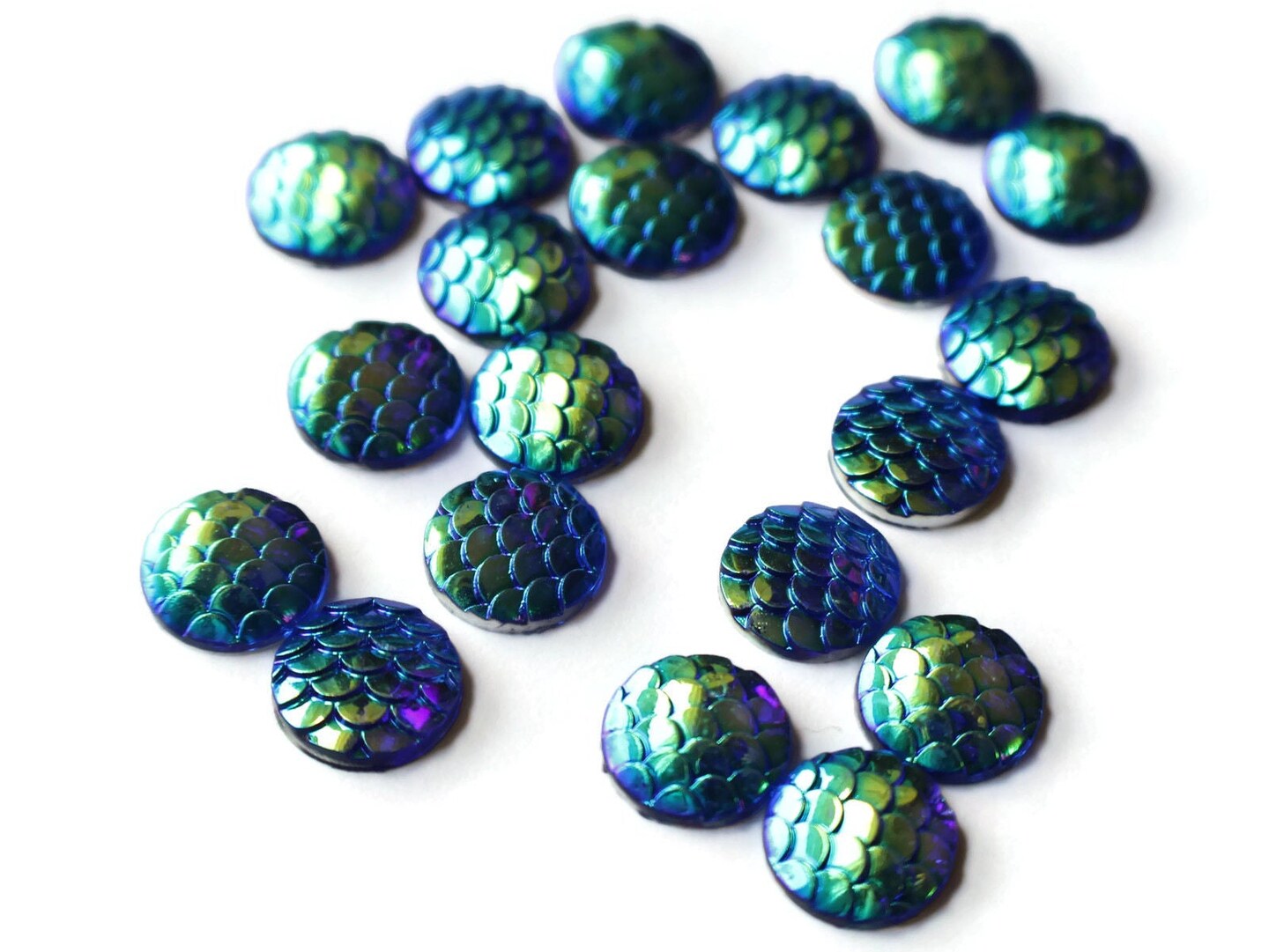 20 12mm Blue Mermaid Scale Cabochons Dragon Acrylic Cabochons Plastic Cabochons