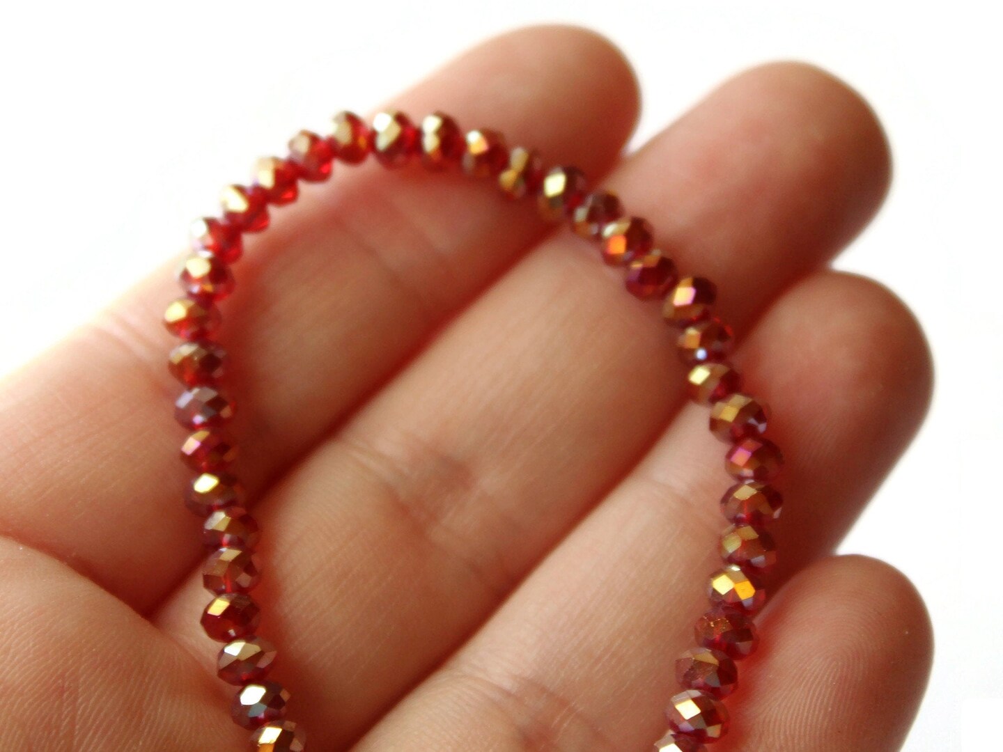 48 3mm x 4mm Red Crystal Faceted Rondelle Beads
