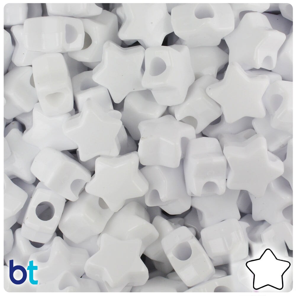 BeadTin White Opaque 13mm Star Plastic Pony Beads (250pcs)