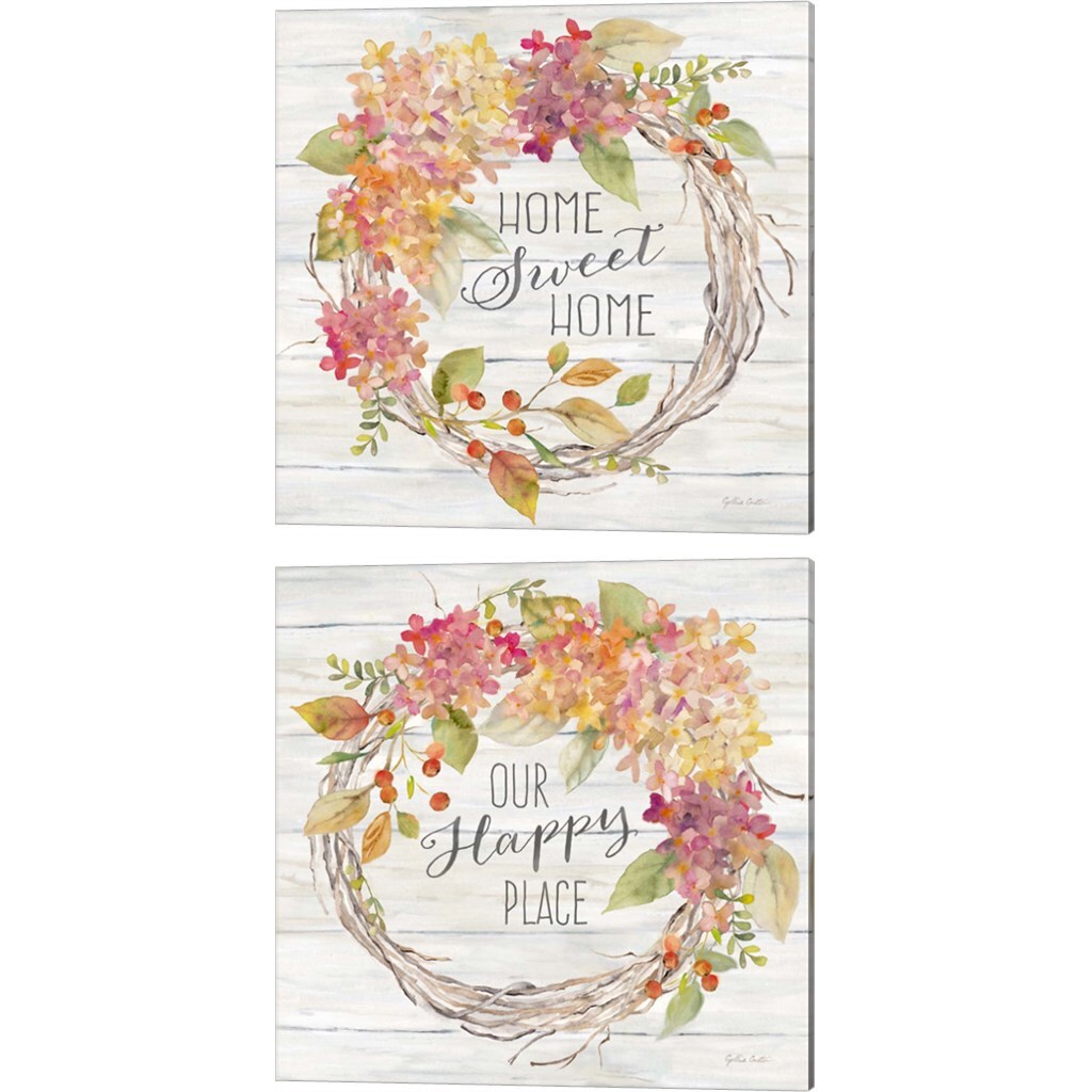 Farmhouse Hydrangea Wreath Spice Home by Cynthia Coulter 14&#x22; x 14&#x22; Canvas Wall Art (Set of 2)