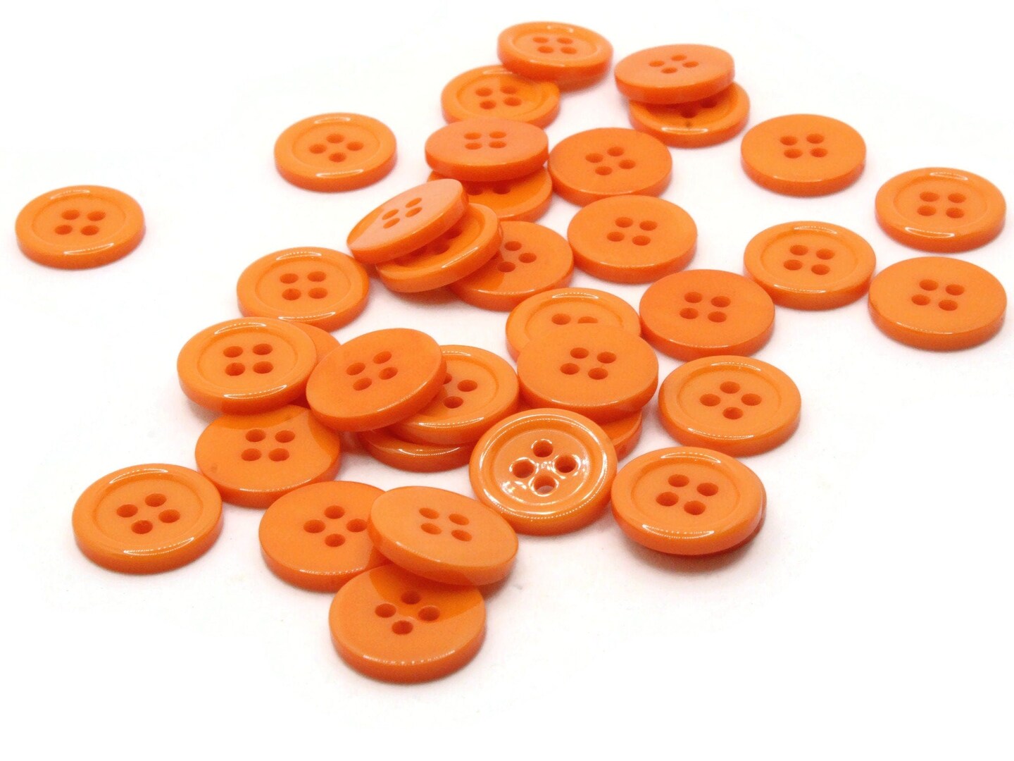 36 15mm Orange Flat Round Plastic Four Hole Buttons