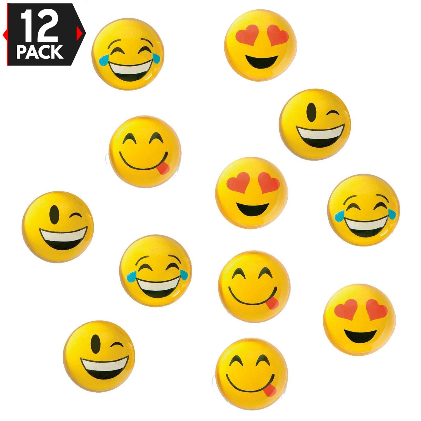 Big Mo's Toys 12 Pack 1.80" Emoticon Smile Face Emoticon Double Sided Translucent Super Hi Bounce Balls - Fun Gift Party