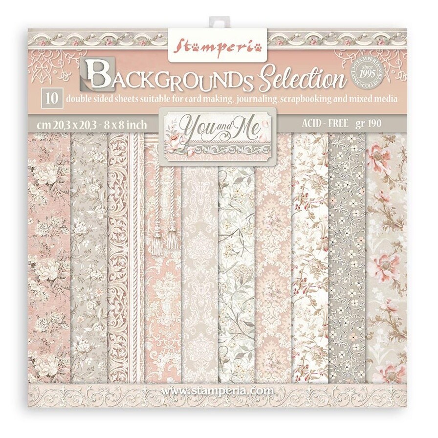 Stamperia Backgrounds Double-Sided Paper Pad 8"X8" 10/Pkg-You And Me, 10 Designs/1 Each