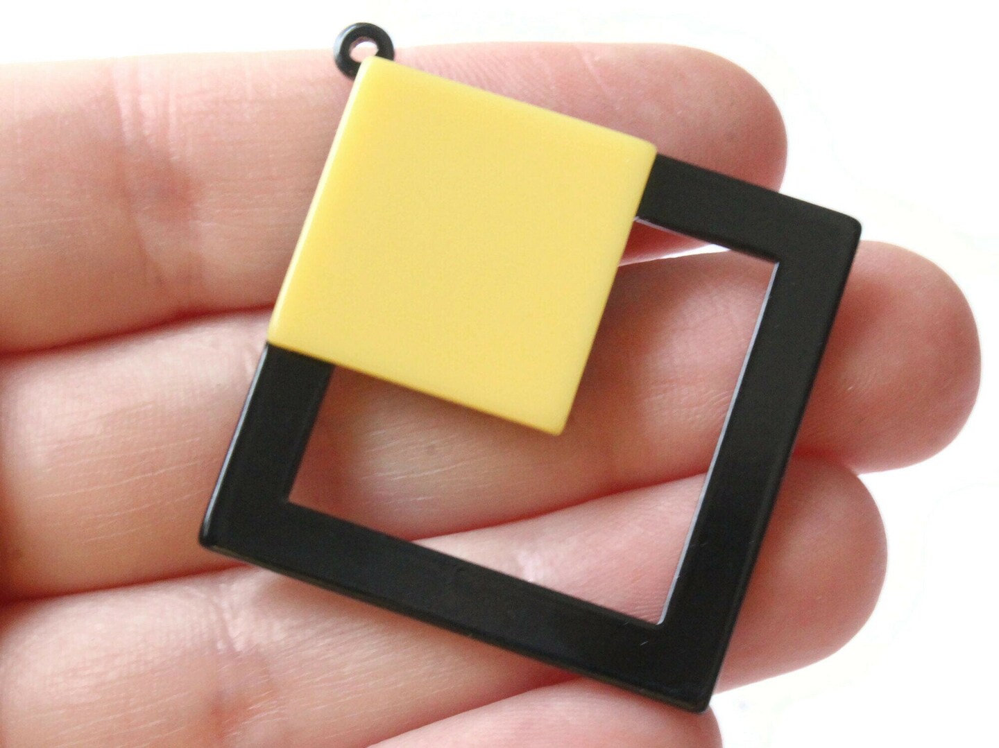 2 51mm Yellow and Black Double Square Resin Pendants