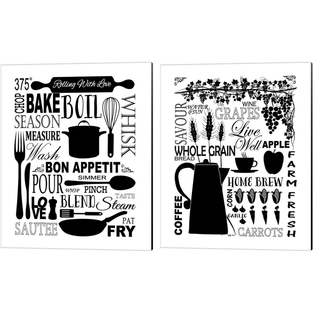 Culinary Love (black & white) by Leslie Fuqua 12" x 15" Canvas Wall Art (Set of 2)