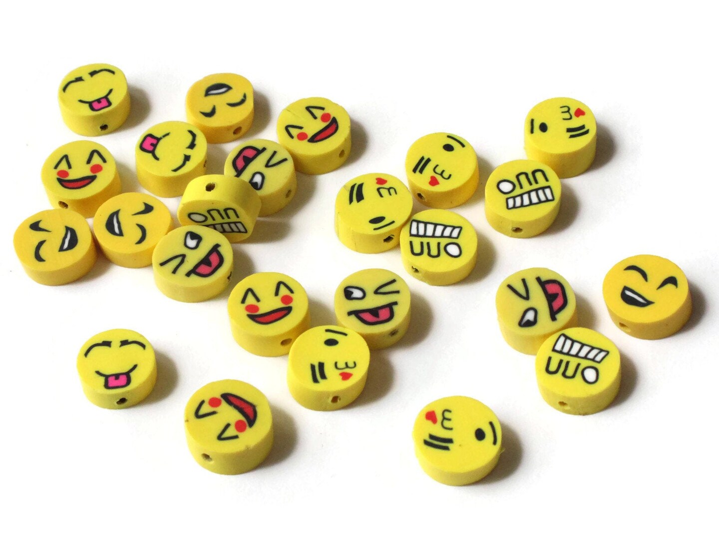 25 Yellow Emoji Beads Polymer Clay Smiley Face Beads Coin Beads
