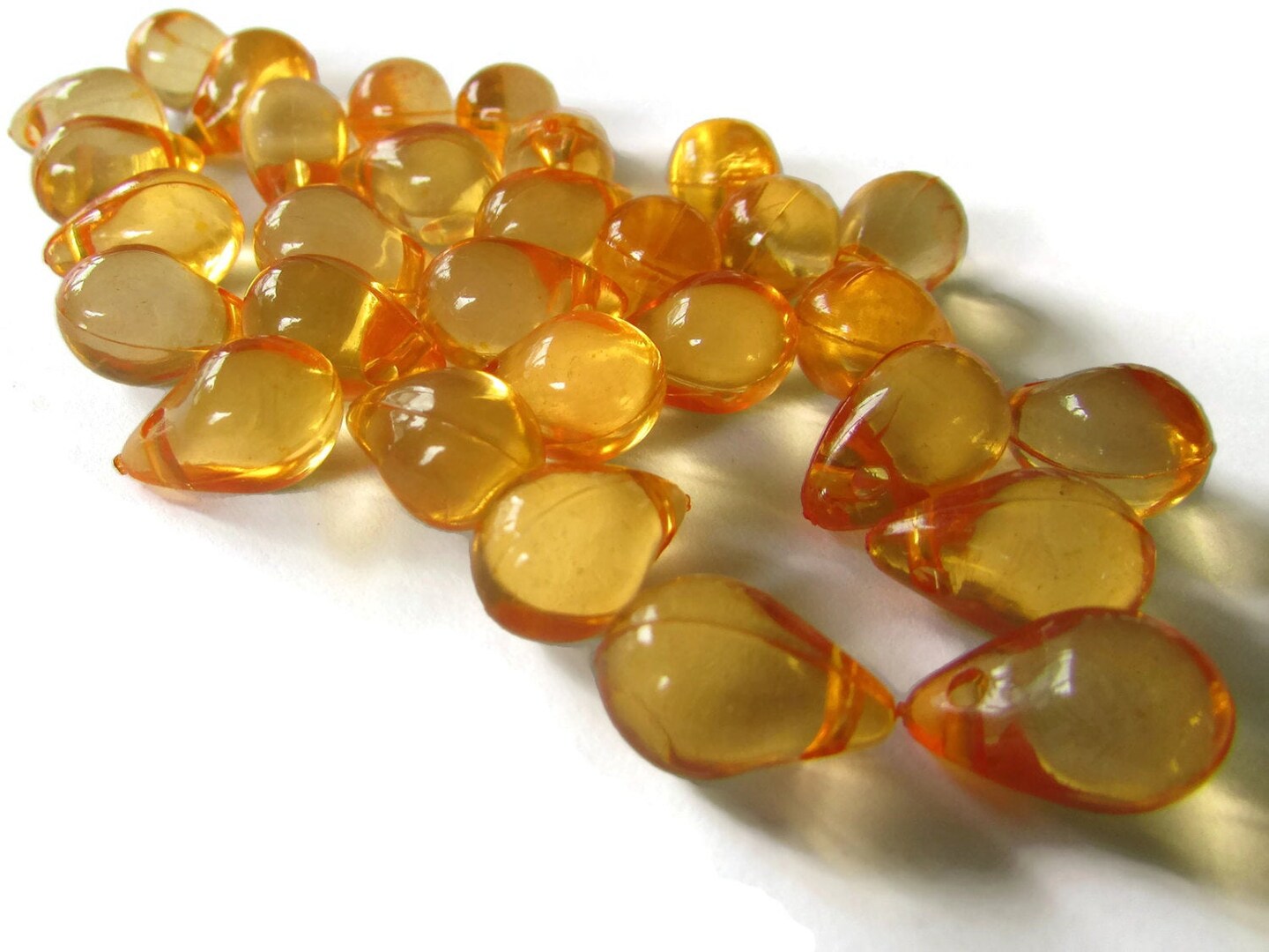 30 13mm Golden Orange Teardrop Beads Side Drilled Acrylic Beads