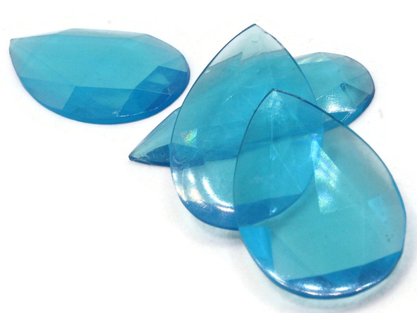 4 50mm Faceted Teardrop Bright Sky Blue Vintage West German Plastic Cabochons